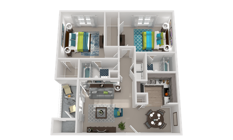 Floor plan for 2 beds, 2 baths, 1004 sqft